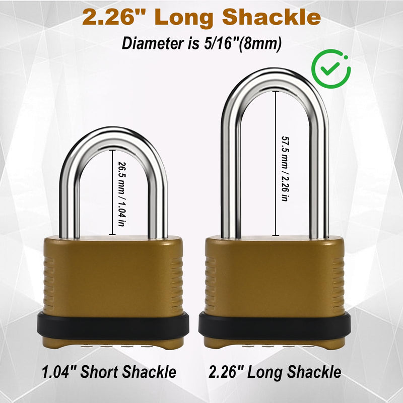 4 Digit Heavy Duty Combination Lock - 105mm Long Shackle Weatherproof Combination Padlock, Outdoor Combo Lock for Storage Units, Gym Lockers, Fence Gates & Shed Doors - Golden (2pcs, Long Shackle) 2pcs Long Shackle