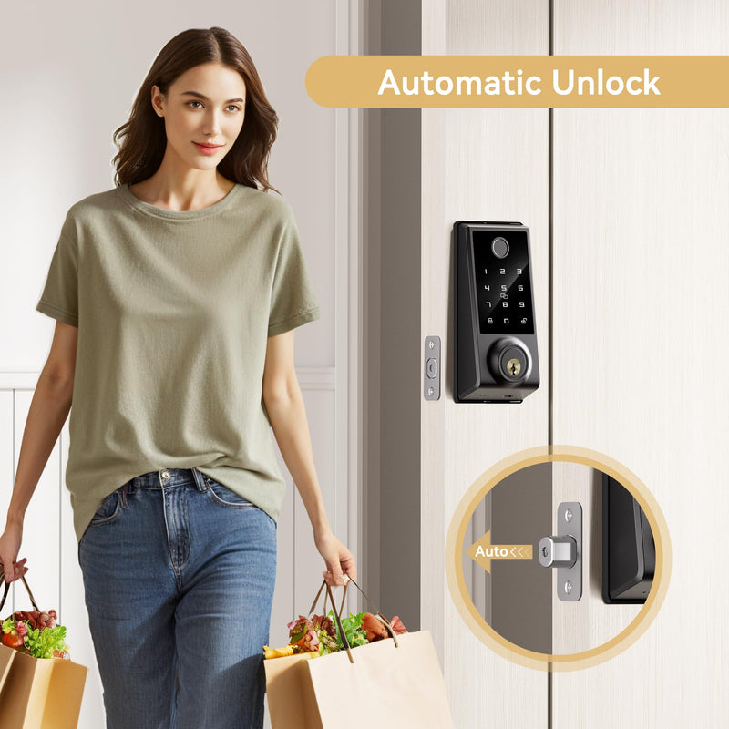 Smart Door Lock Deadbolt Lock, Keyless Entry Door Lock, Fingerprint and Code Access, App Control, Touchscreen Keypad Deadbolts, Auto Lock