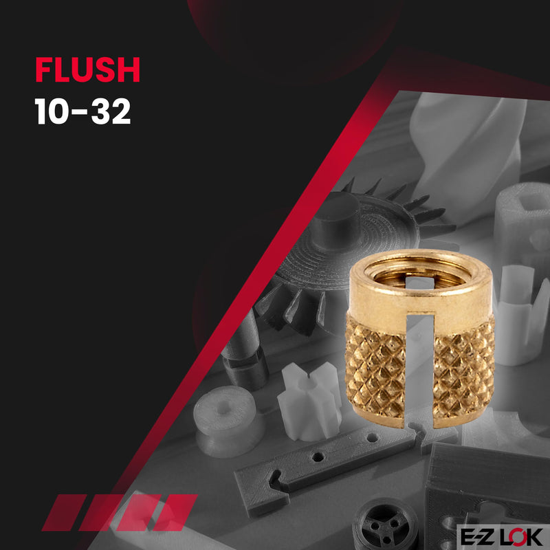 E-Z LOK Threaded Insert for Plastic Flush Brass Thread Inserts 10-32 Pack of 100 10-32 (Pack of 100)