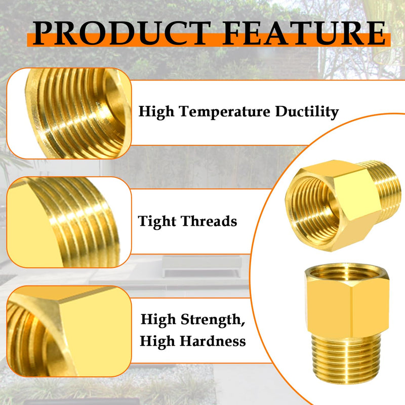 SDTC Tech 2-Pack Brass Pipe Fitting 1/4" NPT Thread Male to 1/2" NPT Thread Female Reducer Adapter 2P 1/4"Male x 1/2"Female