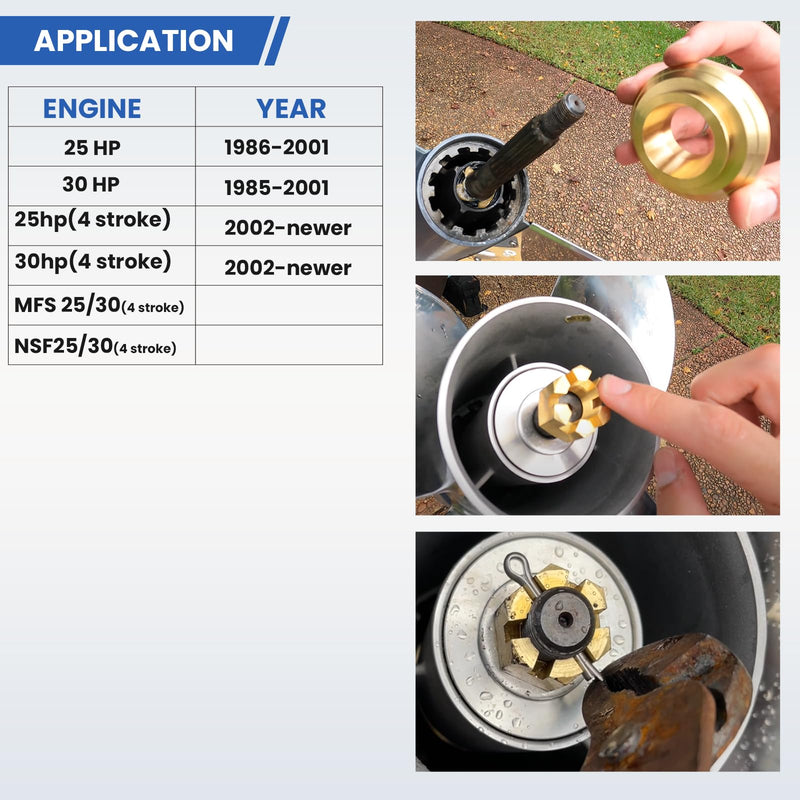 Outboard Upgrade Propeller Installation Hardware Tools Kit Fits Tohatsu 25-30HP, Includes Thrust Washer, Washer, Nut and Cotter Pin