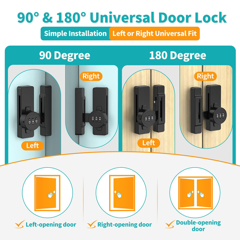 Cabinet Locks with Combination, 90/180 Degree Sliding Barn Door Lock, Keyless Password Door Lock for Bedroom, Shed, Closet, File Cabinet - Heavy Duty Zinc Alloy Security Latches (2, Black) 2