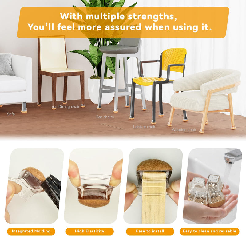 24pcs Chair Leg Floor Protectors for Hardwood Floor |Protect Wood Tile Floors Chair Leg Caps with Wrapped Felt Pads| Anti-Scratch Reduce Noise |Fit Angled Chair Legs| Clear Square M Fit:0.8"-1.0" 24pcs Clear Square-M (0.8-1.0inch)