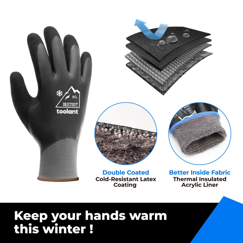OriStout Winter Work Gloves for Men and Women, Touchscreen, Waterproof Gloves for Working in Freezer, Fishing and Gardening, Thermal Insulated, Super Grip, Grey, Large Large (Pack of 1)