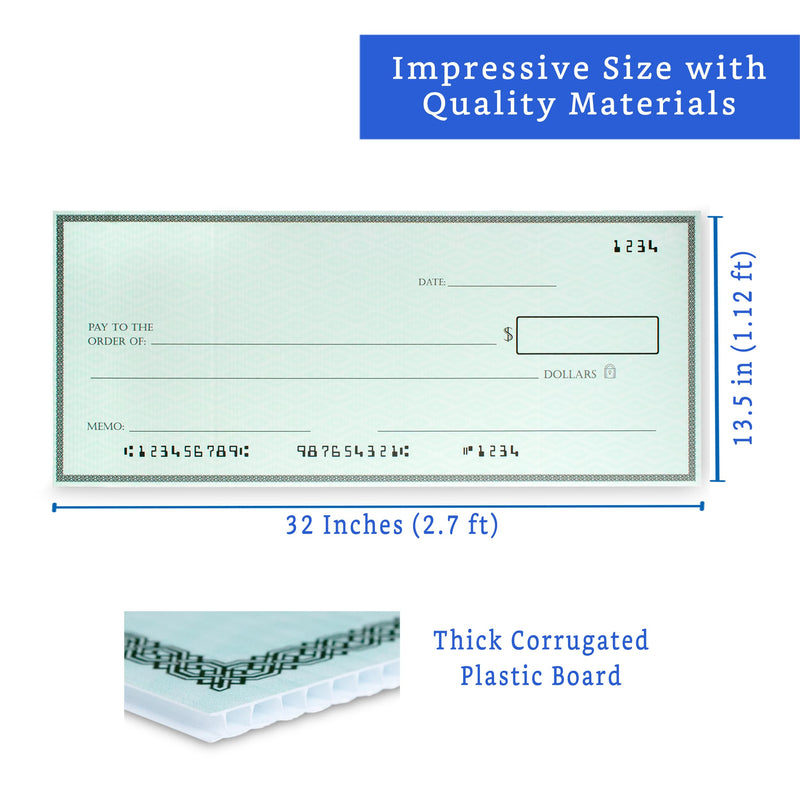 Giant Check (32 x 13.5 inches) - Large Fake Check Award - Big Checks for Presentations - Oversized Checks for Presentation Large (32 x 13.5 in)