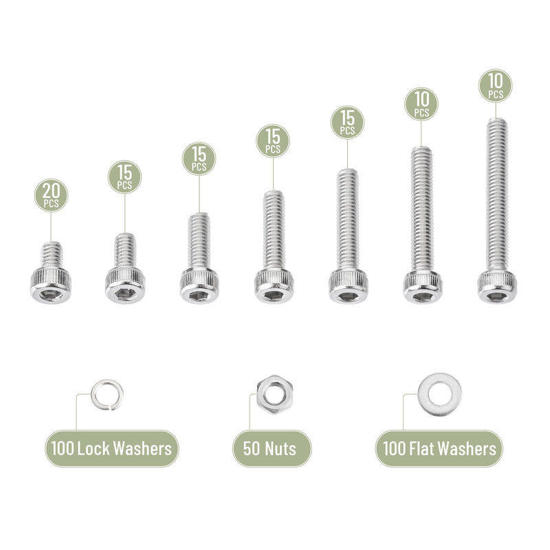 Mr. Pen- Nuts and Bolts Assortment Kit, 350 pcs, Stainless Steel, M4 Screws (7 Sizes 6-30mm), Hex Socket Head Cap Screws Assorted Nuts and Bolts Nut Bolt and Washer Assortment Bolt and Nut Assortment