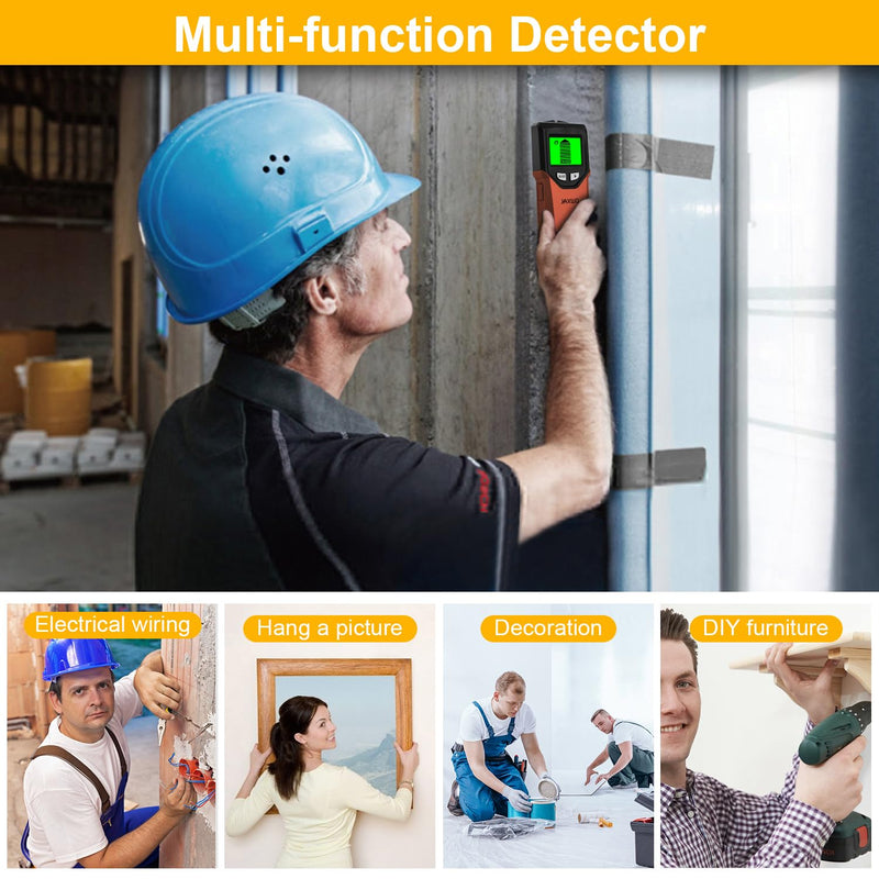Stud Finder Wall Scanner - 5 in 1 Stud Finder Tool w/Microprocessor Chip and HD LCD Display, Stud Detector Beam Finders for the Center and Edge of Wood AC Wire Metal Studs Joist Pipe Blood Orange