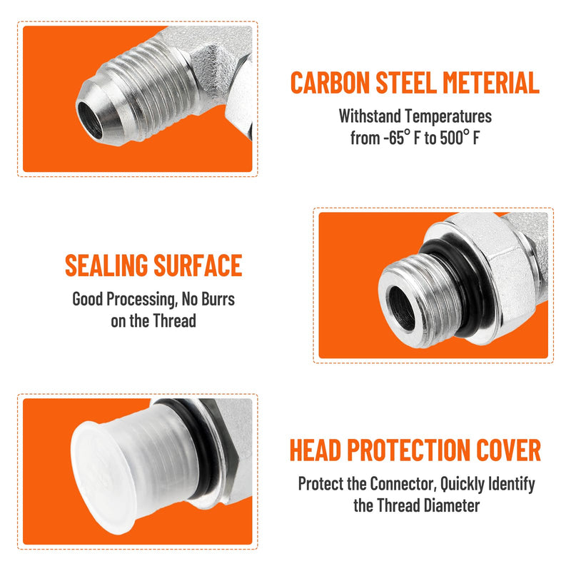 5 Pack 90 Degree Elbow Hydraulic Hose Fittings: 3/8" JIC 37° Male x #6 SAE/ORB Male, Hydraulic End Connectors with Protection Cover 3/8" JIC Male x 3/8" ORB Male-5 Pack