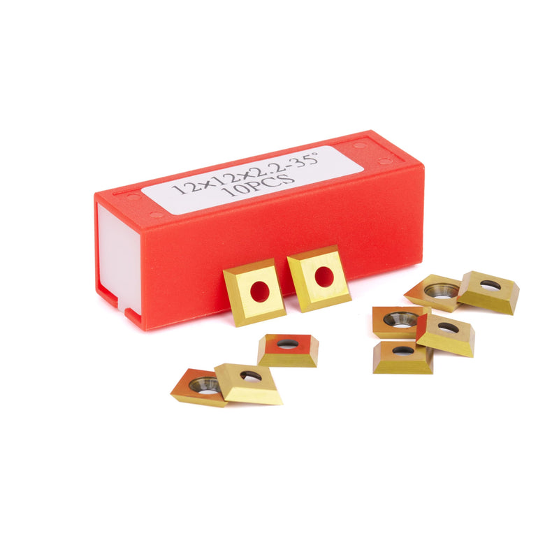 ZahyoX 10PCS 12mm TiN Coated Tungsten Carbide Inserts Replacement for CNC Spoilboard Surfacing Router Bit (12mm x 12mm, 2.2mm), 30 Degree Cutting Angle