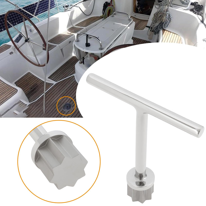 Stainless Steel 23mm T-Handle Star Pattern Key Marine T-Handle Star Tool for Deck Plate and Deck Fills