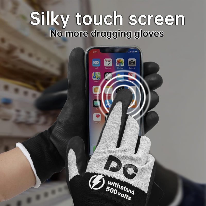 5 Pairs Insulated Electrician Gloves 500V Touch-Screen Voltage/Flame Retardant Work Gloves, Electrical Rubber Non-slip Texture Design for Electricians Prevent Shock (Large) 500V-5Pairs-L Large