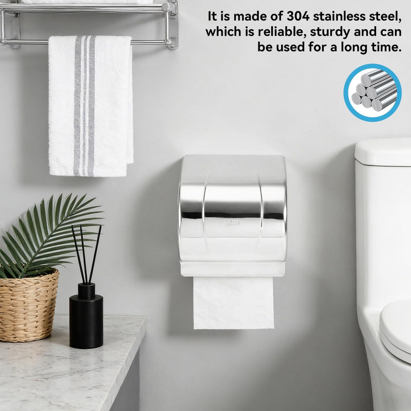 Toilet Paper Holder with Cover Dog Cat Proof Stainless Steel Roll Paper Holder Wall Mount Tissue Box Cover Waterproof Toilet Paper Storage Rack Bathroom Accessories