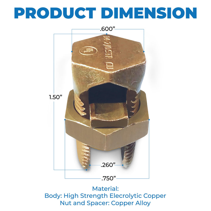 OHLECTRIC High Conductivity Hex Head Copper Split Bolt Connectors for Direct Burial - Wire Size 3 AWG, Perfect for Contractors and Electricians- OL-45519, Pack of 10