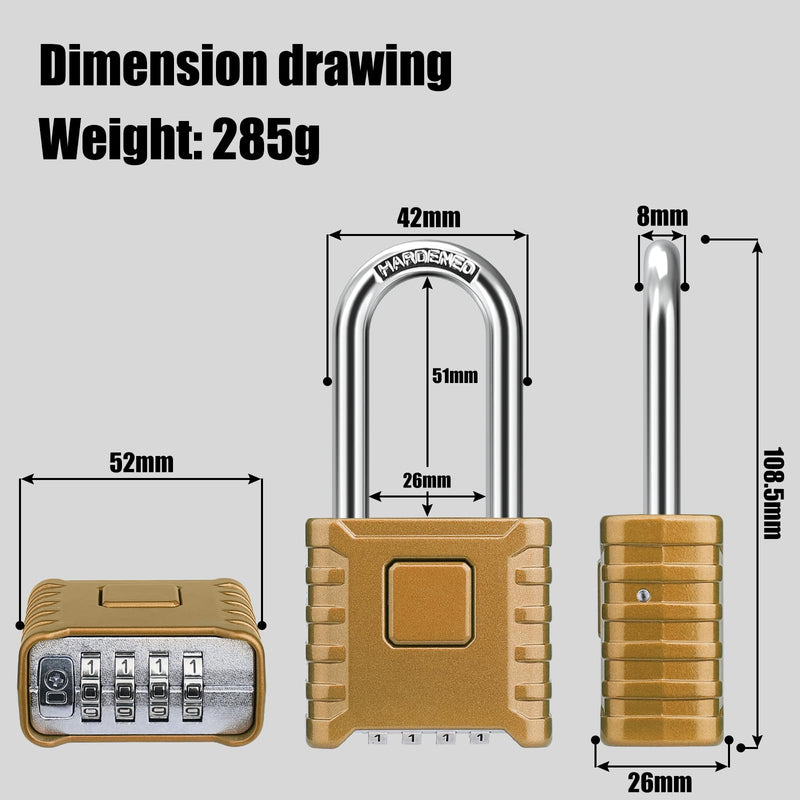 Diyife 2.3in Long Combination Padlock, Large Heavy Duty Outdoor Padlock [One-Touch Unlocking] High Security Weatherproof, Hidden Password Design Suitable for Locker, Gym, Garden, Fences, Garage Brass 2.3in Long, 1 Pack