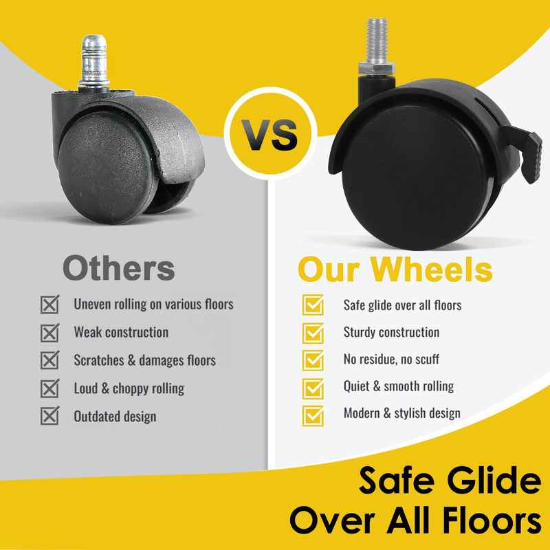 2" Stem Casters Replacement Casters Threaded Swivel Furniture Caster Wheels with Brakes 100Lbs (5/16-18-Black-No Brake) 5/16-18-Black-No Brake