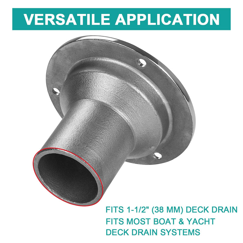 Boat Deck Floor Drain, 1-1/2 Inch Flush-Mount Marine Deck Drain, 316 Stainless Steel Drain Fitting with Screws