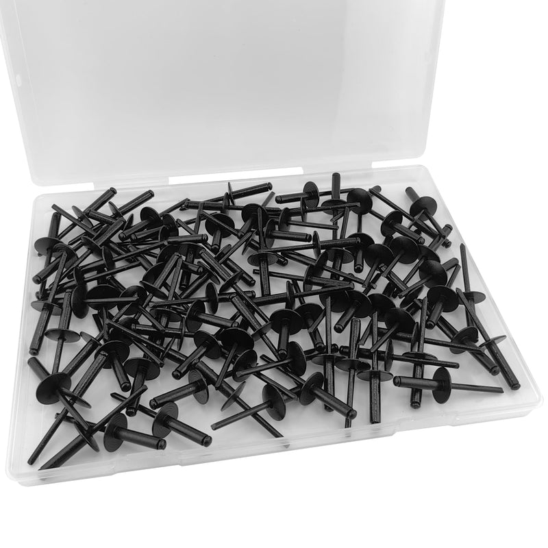 90pcs All Black Large Flange Blind Rivets,3/16 * 3/4" Open End Aluminum Blind Rivets,4.8 * 20 Pop Blind Rivet 3/16"*3/4"