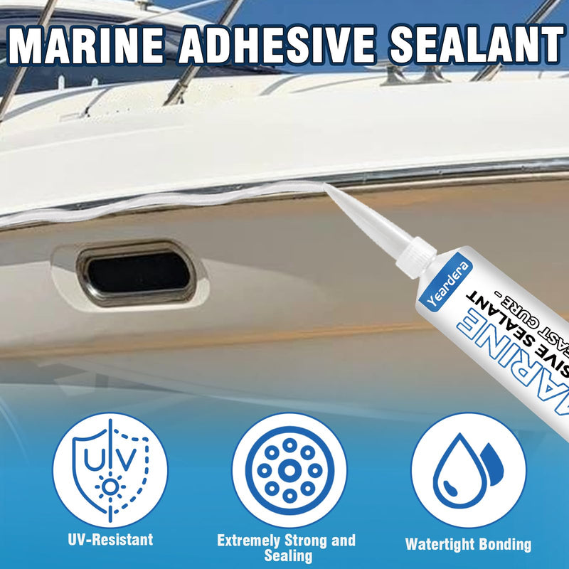 3.4 oz Marine Adhesive Sealant White, Marine Silicone Sealant Permanent, Marine Glue Waterproof, High Bond Strength, Fast Cure, UV Resistant, Above & Below Waterline