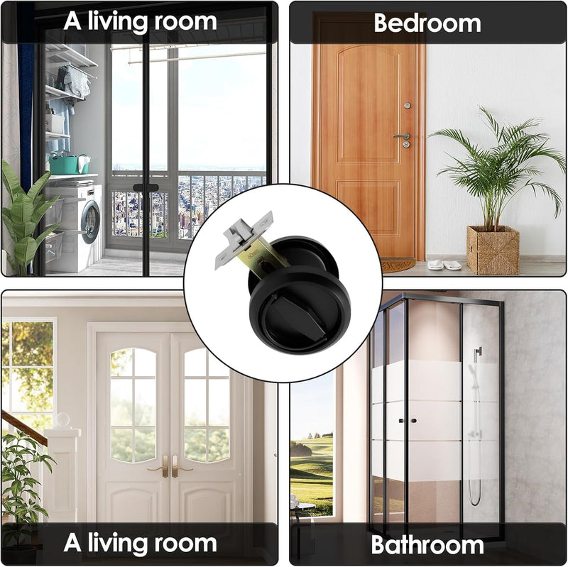 Stainless Steel 304 Black Round Recessed Door Lock, Hidden Recessed Install Cup Door Knob Lock, Recessed Door Handles Pulls Latch Knob, Pocket Door Handle Without Keys