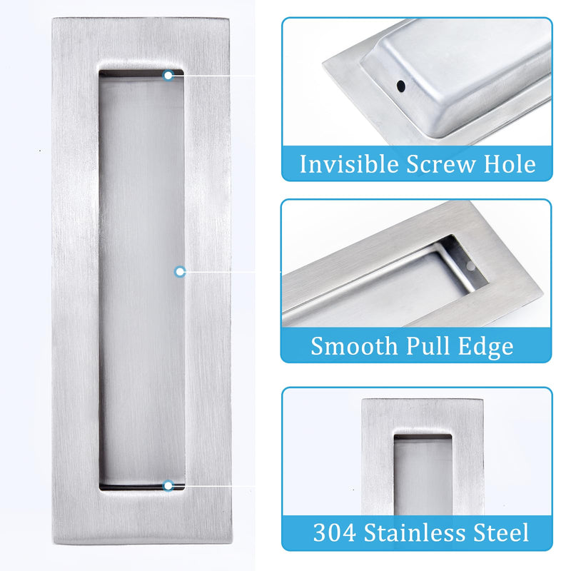 Dontay Sliding Pocket Door Handles, 304 Stainless Steel Non Locking Pocket Door Hardware, Recessed Flush Finger Pulls, Heavy Duty Edge Pull with Pop Out Ring Pull (Satin Nickel (1 Set), 4.72 Inch) Satin Nickel (1 Set)