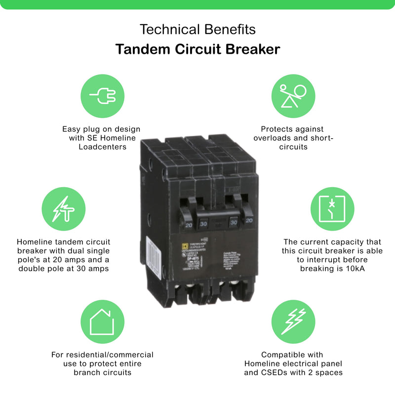 Square D by Schneider Electric HOMT2020230CP Square D Homeline, Double Pole Combination Tandem Circuit Breaker, Pack of 1, Black