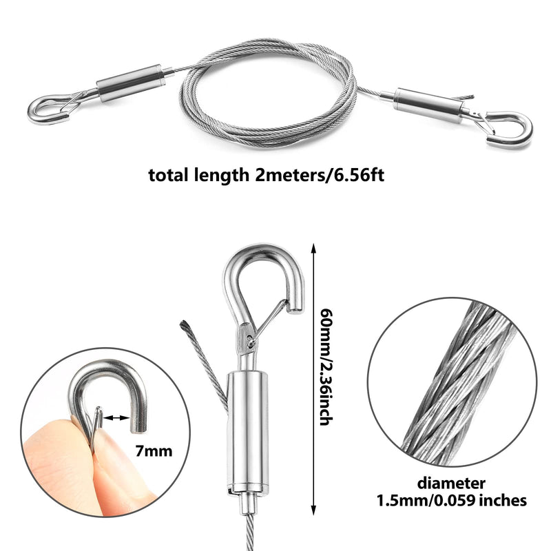 2Pcs Adjustable Picture Hanging Wire Kit,Heavy Duty Stainless Steel Rope 2m x 1.5mm for Hanging Mirrors,Frame,Lamps,Billboards,Basket Flowerpot,Holds Up to 66lbs(30kg)