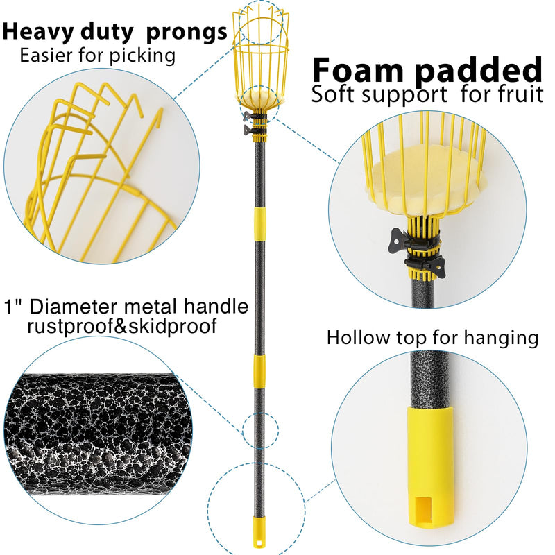 Fruit Picker Pole with Basket Telescopic Pole, 8ft Extendable Fruit Catcher Picking Pole Garden Tools for Picking Fruit from High Apple Cherry Orange Mango Fig Lemon Avocado Fruit Trees