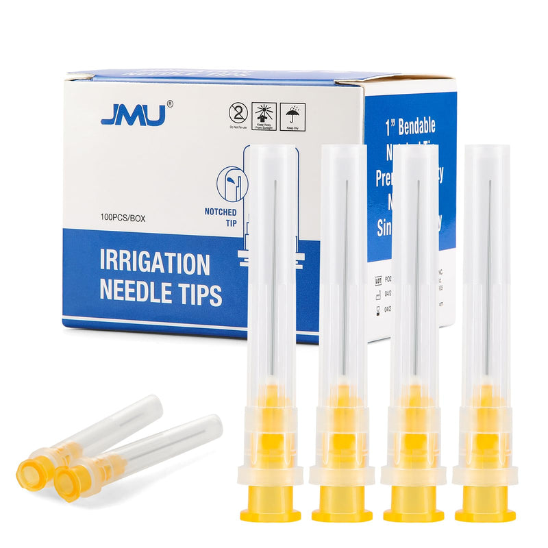 JMU 100pcs Dental Irrigation Needle Tips, 25G Blunt Dispensing Needle Tips Endodontic Irrigarion Needles, Luer Lock Design, Orange 100