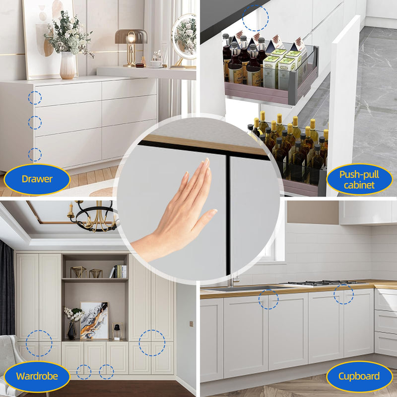 Jiayi Push Open Door Latch Push Catch Magentic Push Open Cabinet Latches Hardware for Kitchen Drawer Closer Touch Release Open for RV Door Damper, Large Push to Open Wardrobe Closure (White, 8 Pack) White