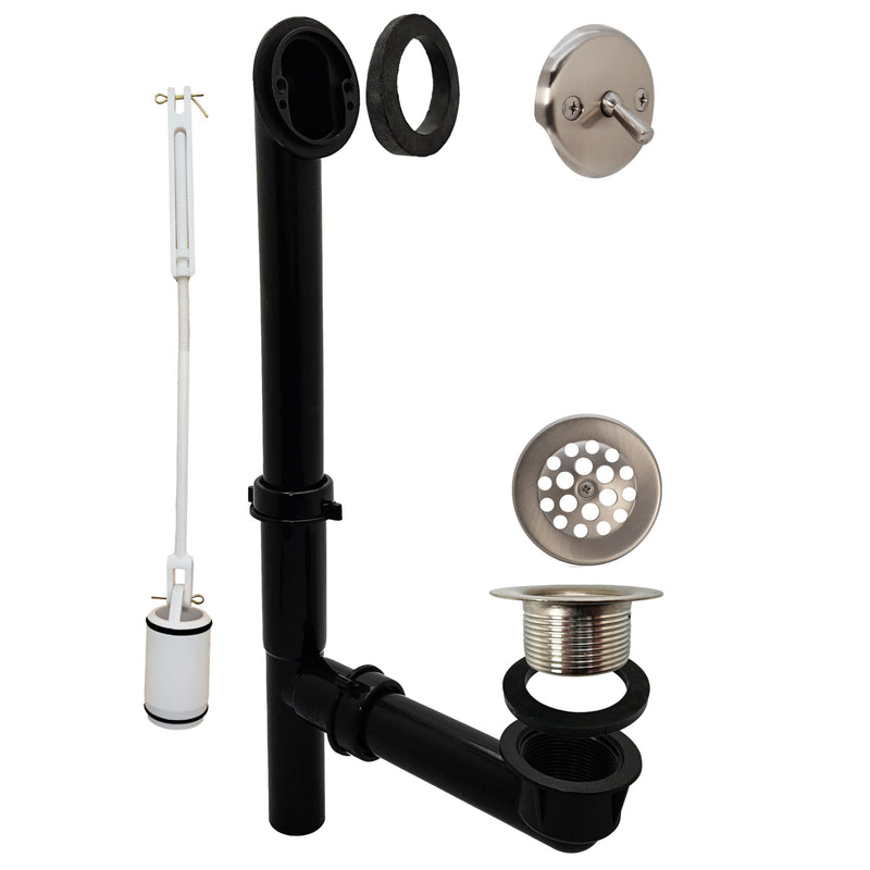 Westbrass A592144-07 1-1/2" x 14" Black Poly Tubular Bath Waste & Overflow Assembly with Trip Lever and Beehive Strainer Grid Drain Cover, Satin Nickel