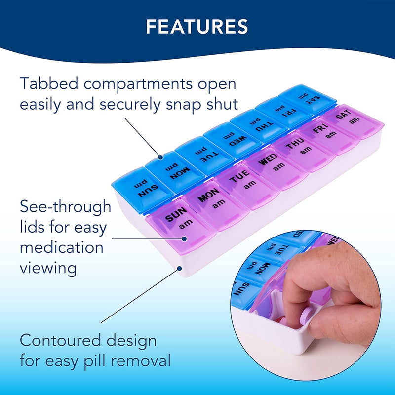 Apex Twice-A-Day Medicine Pill Organizer with Ultra Pill Cutter & Splitter with Retracting Blade Guard, Vitamin Organizer, Medication Travel Case and Medicine Splitter for Medication Management
