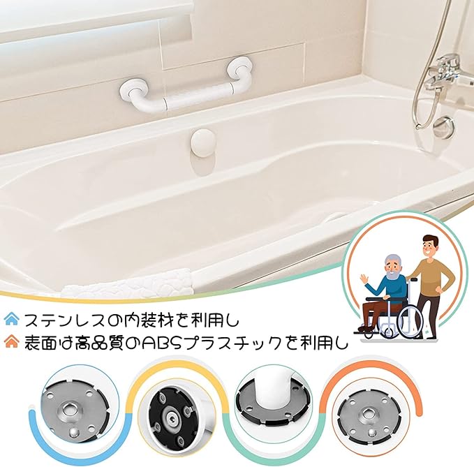 Bath Handrail 23.6 inches (60 cm) Bath Handrail Bathroom Stand Assistant Handle Anti-slip Fall Prevention Luminous Screw Fixed Toilet Handle Elderly Bathtub Stairs No Static Load Capacity 330.7 lbs - NewNest Australia