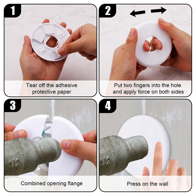 2pcs Round Wall Split Flange, 29mm Buckle Design Plumbing Cover Plates Self-Adhesive Faucet Escutcheon Plate ABS Pipe Flange Cover for Faucet Bathroom Kitchen Toilet (White)
