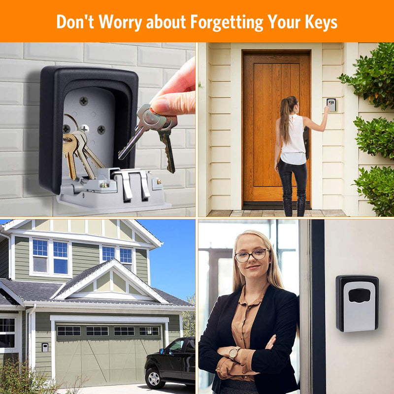 Key Lock Box Wall Mounted, 4 Digit Combination Lockbox for Outside, House Keys - 5 Keys Capacity, Key Safe Security Storage Lock Box for Indoor, Outdoor, Garage, Garden, Store (Black, 1 Pack) Black