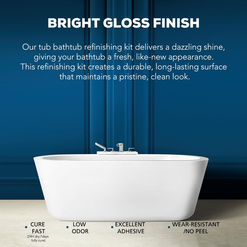 Tub Paint, Odorless Tub and Tile Refinishing, White Bathtub Paint Water Based, Long-Lasting Never Peel, for Bathroom, Tubs, Tiles for Wet Surfaces, Sink, Kitchen Cabinets, Countertops (7.1 Fl Oz (White) 7.1 Fl Oz (White)