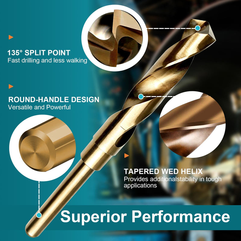 1 Inch Cobalt Drill Bit, M35 HSS Twist Drill Bit, 135° Split Point | Reduced Shank, Large hole drilling 6" length 3" working length for thick steel plate and stainless steel 1 Inch