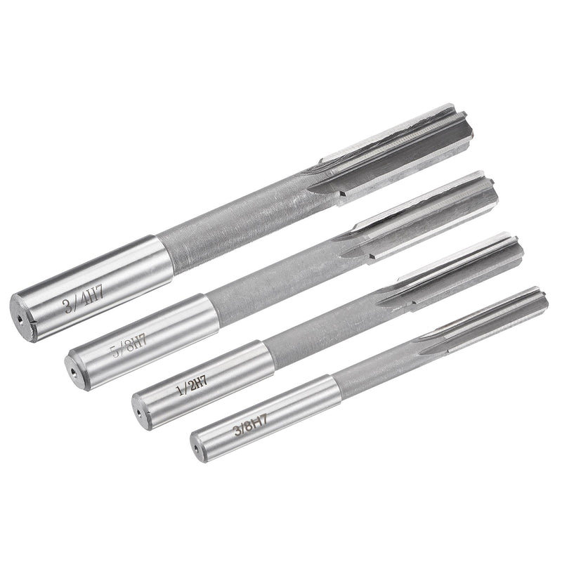 uxcell 3/8" 5/8" 1/2" 3/4" Chucking Reamer H7 Accuracy High Speed Steel Lathe Machine Reamer 6 Straight Flutes Round Shank Milling Cutter Tool Reamer Set for Bore Machining 4pcs