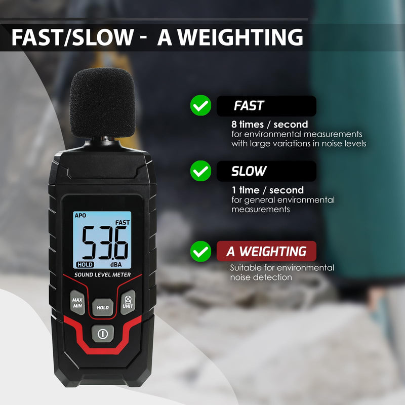 Decibel Meter Digital Sound Level Meter with Backlit LCD Screen, 30~130dB Sound Decibel Meter, SPL Meter with Fast&Slow, MAX/MIN/HOLD Mode, Portable Sound Meter for Home Theater Office Studio