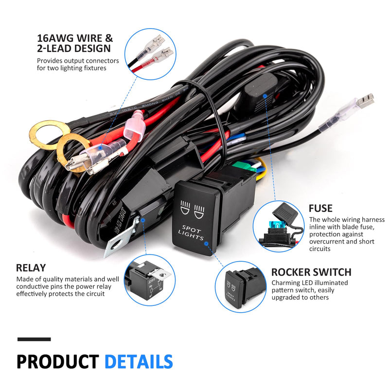 Wsays Spot Light Wiring Harness Push Button Switch Kit Compatible with Tacoma 4Runner Tundra Highlander Camry 2006-On