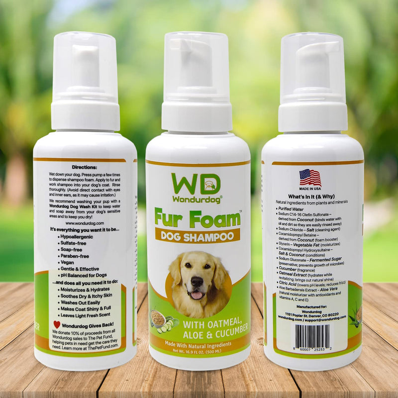 Fur Foam Dog Shampoo with Oatmeal, Coconut and Aloe. Hypoallergenic, Softens Coat, Moisturizes Dry Skin, Restores Shiny, Lathers from Bottle. (16.9oz) 16.9 oz - PawsPlanet Australia
