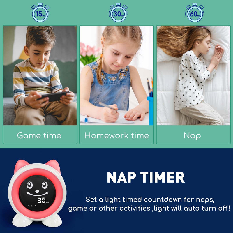 I·CODE OK to Wake Kids Alarm Clock,Toddler Sleep Training Clock with Night Light & Nap Timer for 2-10 Years Old Boys Girls White