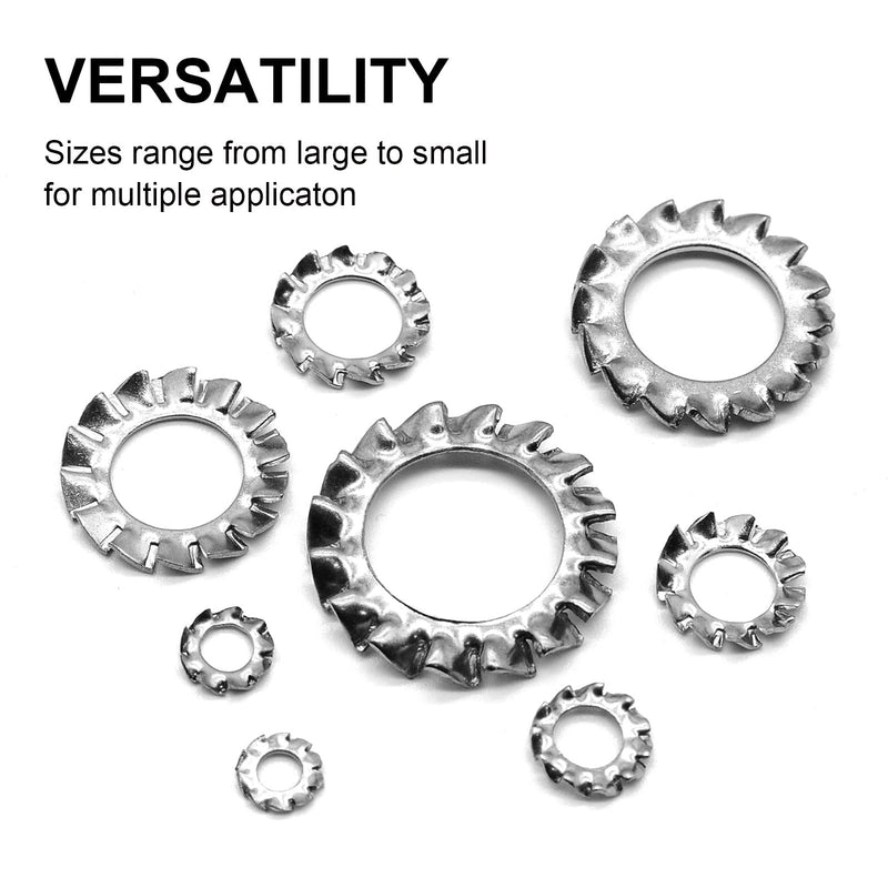 QTEATAK 320Pcs Stainless External Multi-Tooth Star Lock Washers Assortment Set-304 Stainless Steel, 8 Size (M2.5 M3 M4 M5 M6 M8 M10 M12) - NewNest Australia