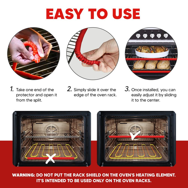 Silicone Oven Rack Shield Guard, Extra Long 22” Red (2 Pack), Full Length Fit on Standard-Sized USA Ranges - Heat Resistant Oven Rack Protectors - Prevents Hand and Arm Burns, Food Grade Cover 22 Inch Full Size Red 2 Pack