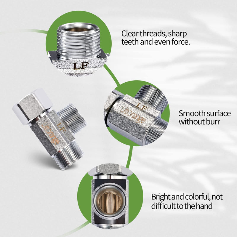 Lead-Free Brass 2 PCS Brass Angle Stop Add-A-Tee Valve 3/8" Compression Inlet by 3/8" Compression Outlet by 3/8 Inch Compression Outlet Easy Connect Tee 3/8 Add-A-Tee Chormed