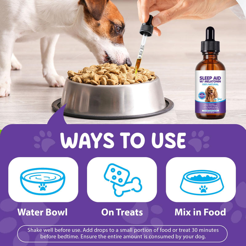 Melatonin for Dogs, Sleep Aid with Melatonin for Dogs, Dog Calming Drops with Ashwagandha,Valerian Root, L-Theanine for Reduce Anxiety and Stress, 2 fl oz