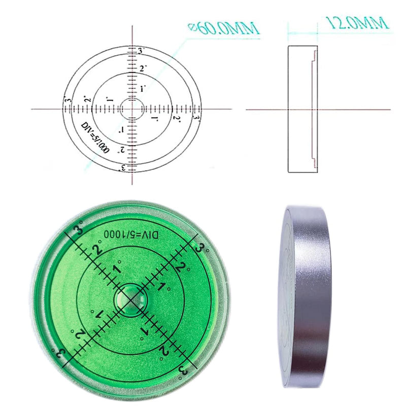 Circular Bubble Levels 2.4 Inch 60mm Accuracy 15'/2 Round High Precision Aluminium Bullseye RV leveling Bubble Levels For Motorhome, Camping, Trailer, Construction, CNC machine(Circular-6012silver) Circular6012Ag