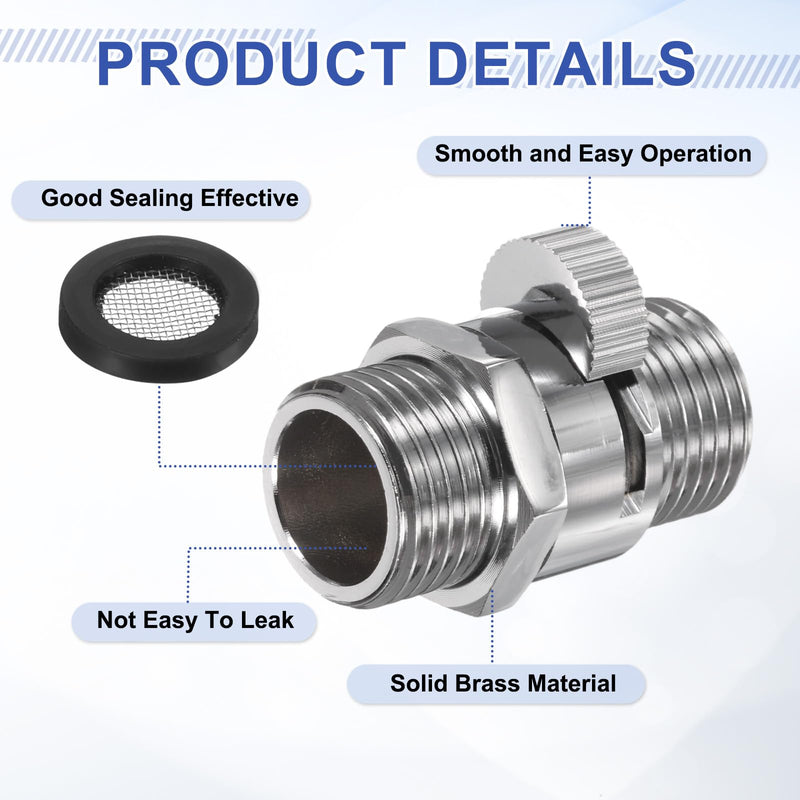 uxcell G1/2" Male x Male Shower Shut Off Valve, Brass Water Flow Control Valve for Shower Head with Hose Flow Restrictor, Silver 1