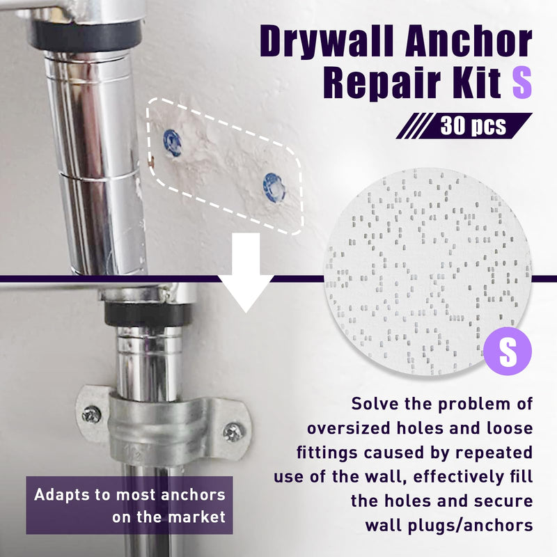 30 Pcs Drywall Anchor Repair Kit Solve Loose Wall Plugs Fast - Ideal for Curtain Rails, Towel Racks, Toilet Paper Holders and More Anchor Hole Patch (2.36 in) S*30 Packs