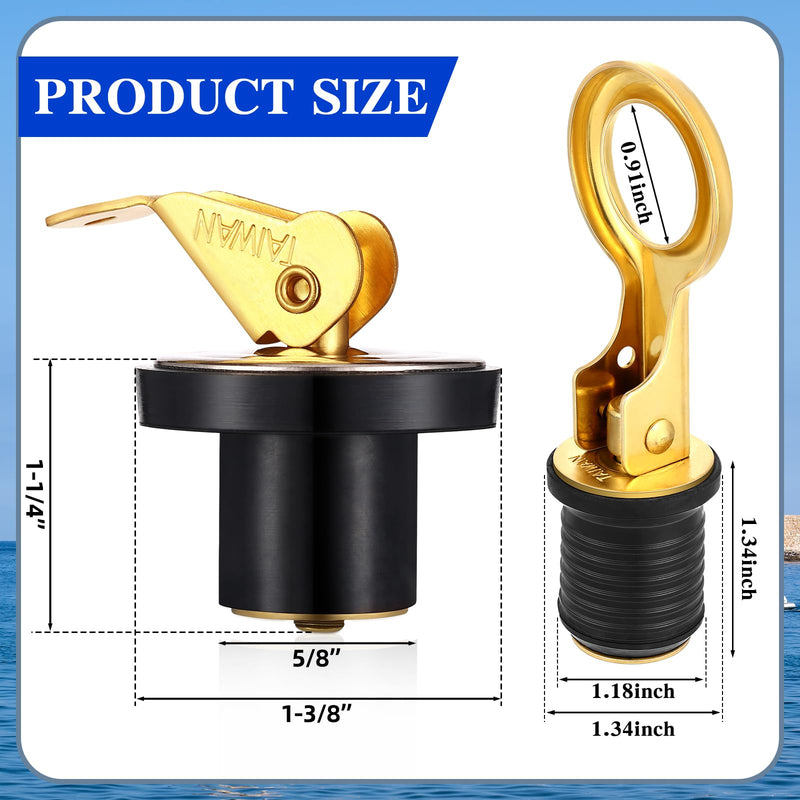 4 Pack 1 Inch Marine Drain Plugs Set Brass Snap Lock Baitwell & Snap Handle Drain Plugs for Boat Yacht Kayak Boat Yacht Kayak Marine Rust Proof Accessories