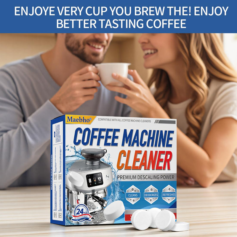 Coffee Machine Cleaner Descaler Tablets - 24 Count Coffee Maker Cleaner Tablets Deep Cleaning and Descaling Compatible With Nespresso, Keurig, Ninja, Delonghi, Miele,Breville